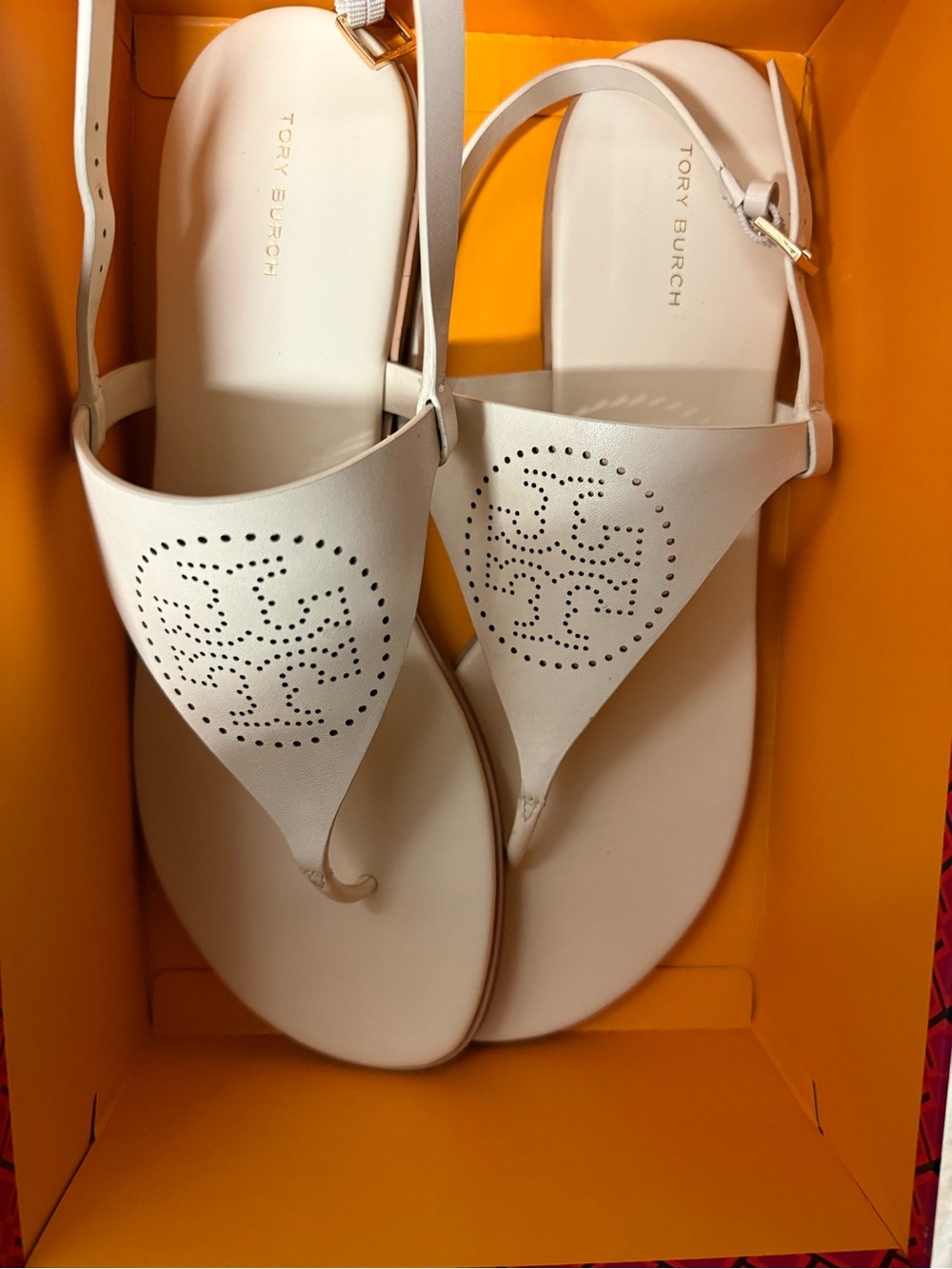 Tory Burch White Perforated Logo Thong Sandals